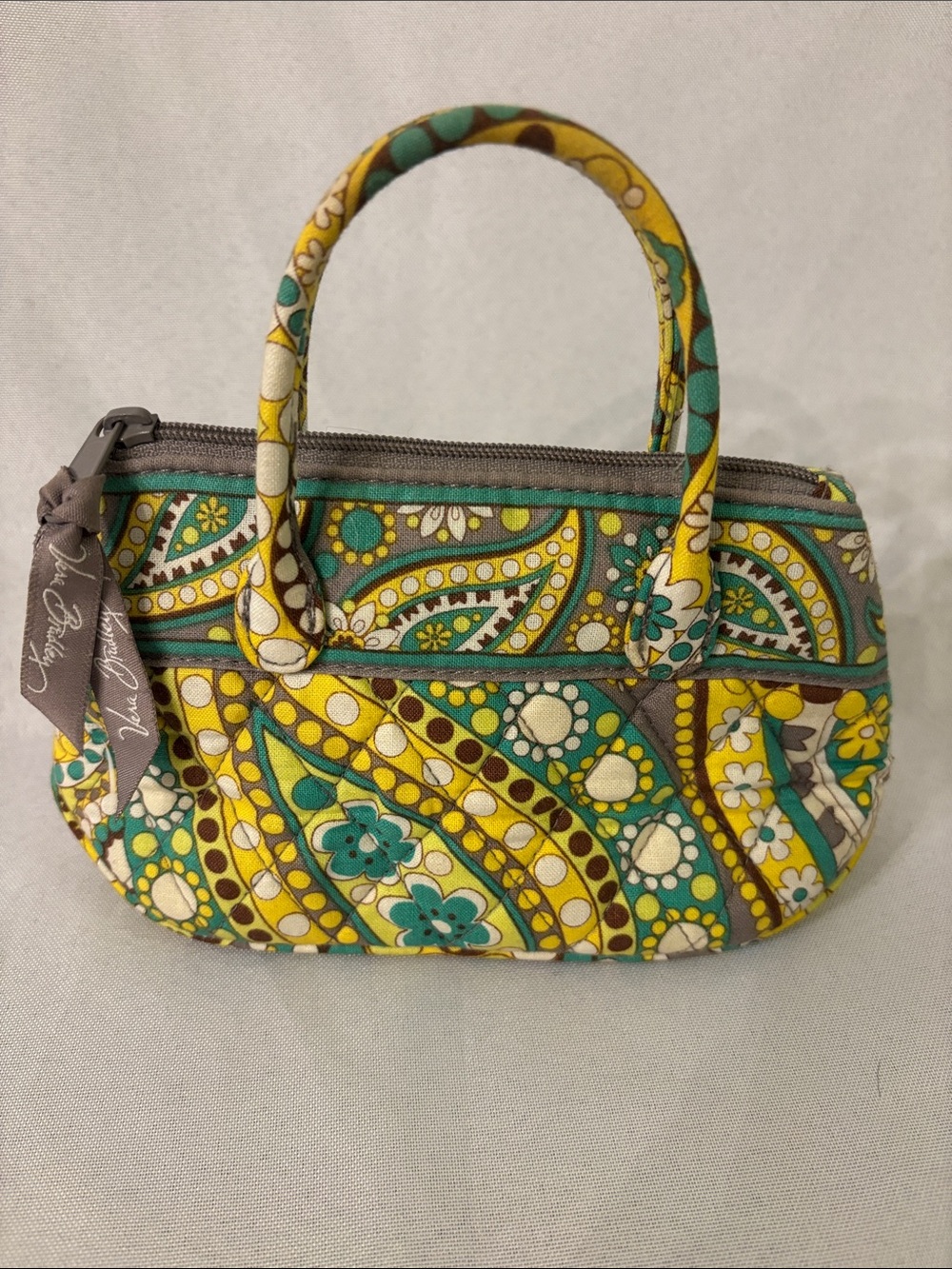 Vera Bradley Yellow Teal Paisley Quilted Mini Handle Bag